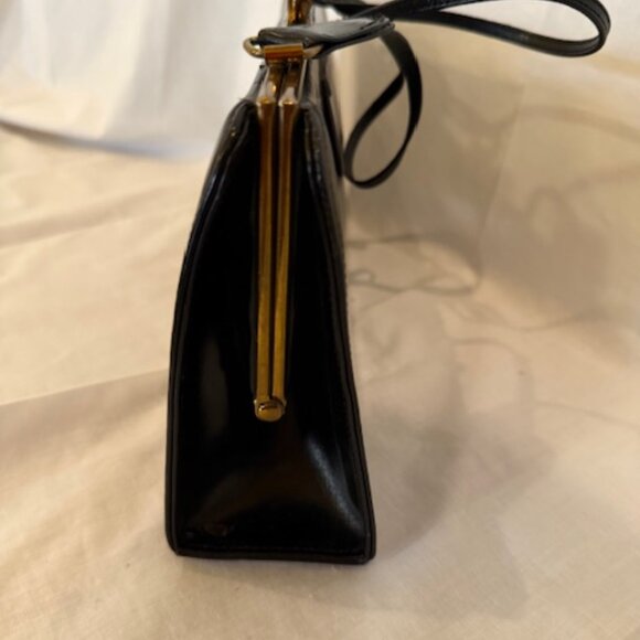 VINTAGE BLACK LEATHER PURSE HANDBAG Made in England - Picture 3 of 9